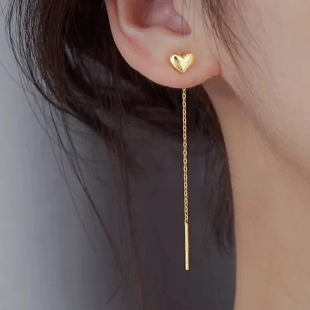 COPY - COPY - Gold Threaded Heart Pendant Chain Earrings